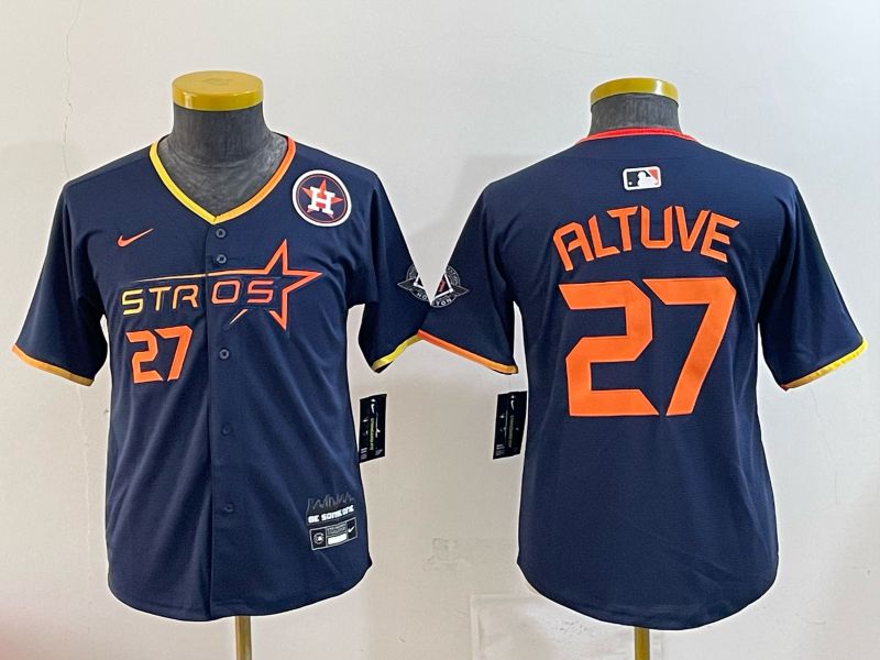 Youth 2025 Houston Astros #27 Altuve blue Nike MLB Jersey 0044